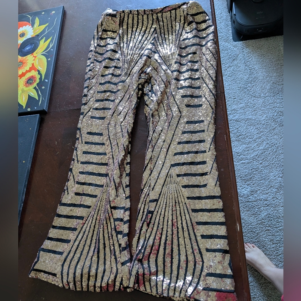 Gold and Black Sequin Striped Pants